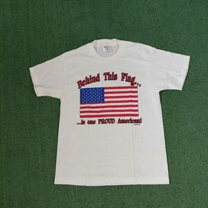 VINTAGE 1991 Behind This Flag Is One Proud American USA T Shirt Size Medium